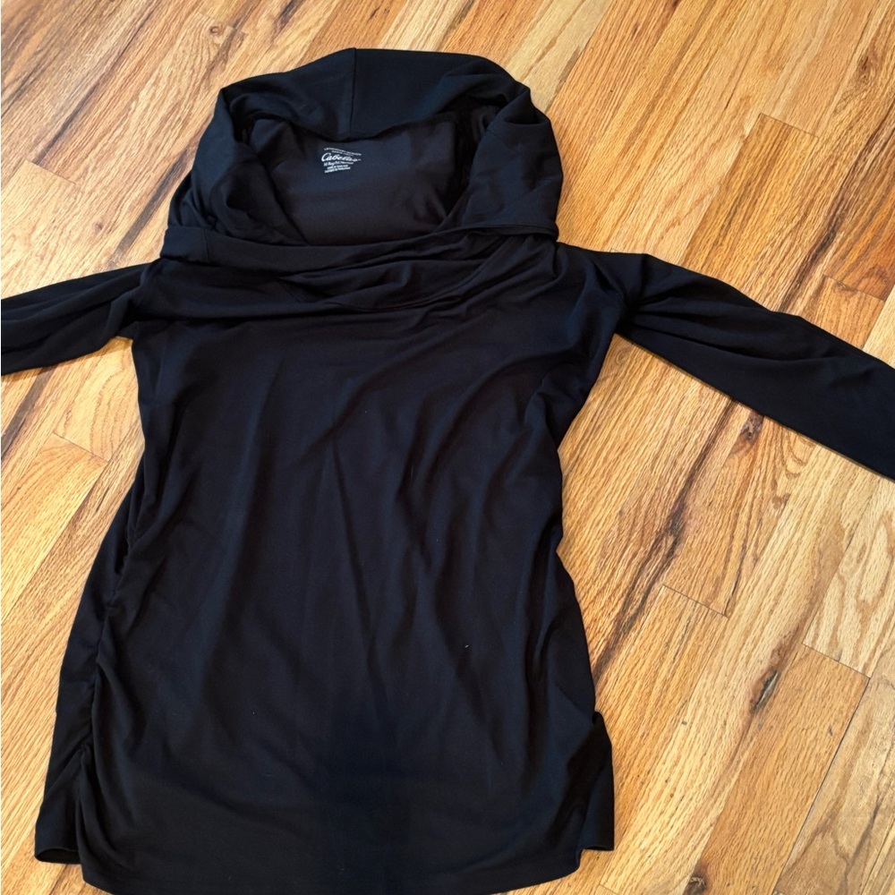 Black Hooded Long Sleeve Top